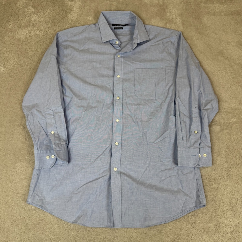 Lauren Ralph‎ Lauren Black Label Dress Shirt Mens 17.5 Blue Slim Fit Stretch